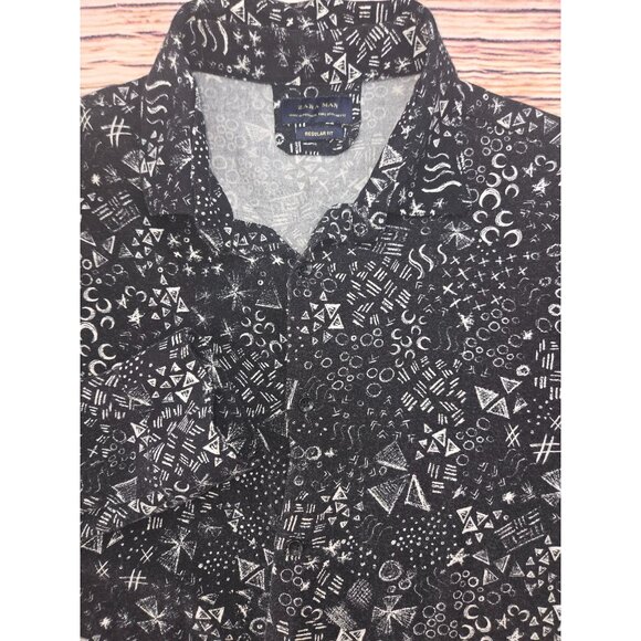 Zara Man Black Button-Up Shirt Large Geometric Print Regular Fit(40" Chest) - Picture 4 of 6